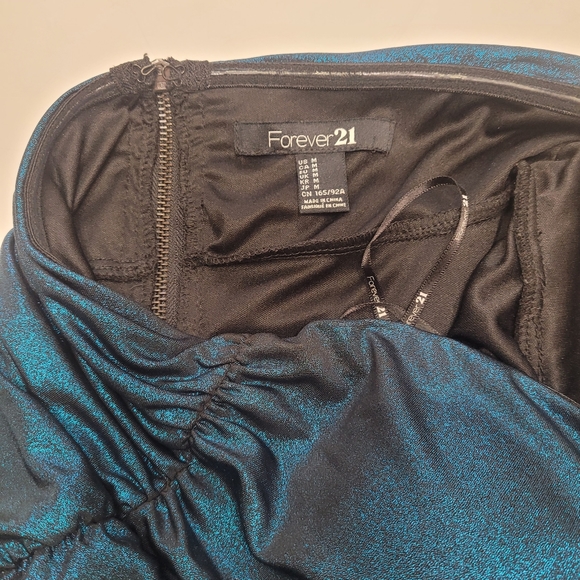 ❤️FOREVER 21 STRAPLESS ROUCHED SPARKLE TURQUOISE BLUE DRESS.SIZE :M - Picture 6 of 10